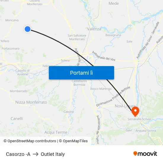 Casorzo -A to Outlet Italy map