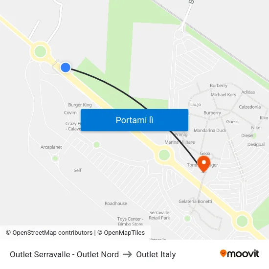 Outlet Serravalle - Outlet Nord to Outlet Italy map