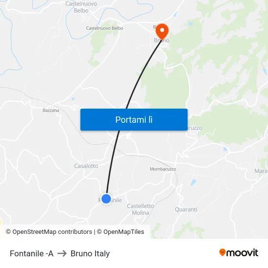 Fontanile -A to Bruno Italy map
