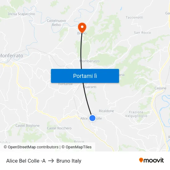 Alice Bel Colle -A to Bruno Italy map