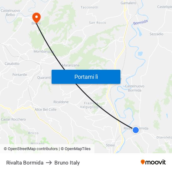 Rivalta Bormida to Bruno Italy map