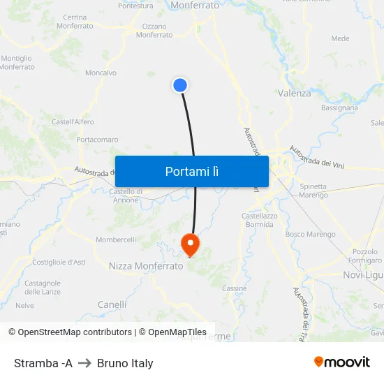 Stramba -A to Bruno Italy map