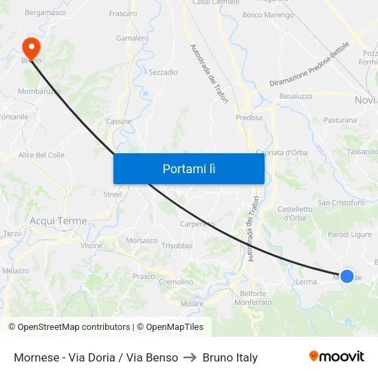 Mornese - Via Doria / Via Benso to Bruno Italy map