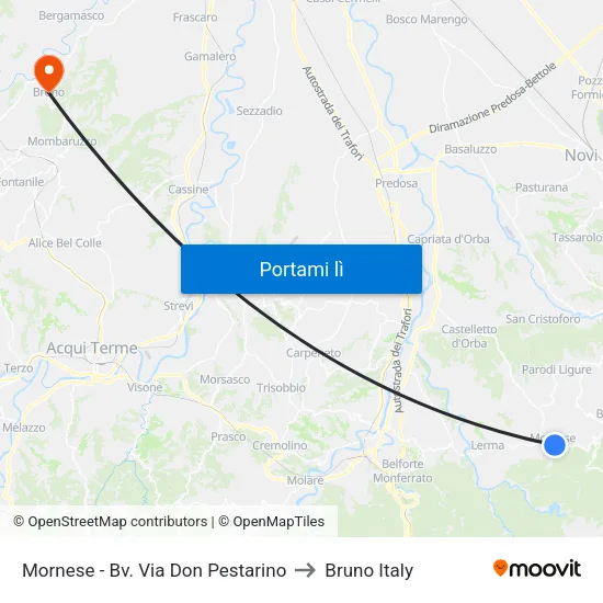 Mornese - Bv. Via Don Pestarino to Bruno Italy map