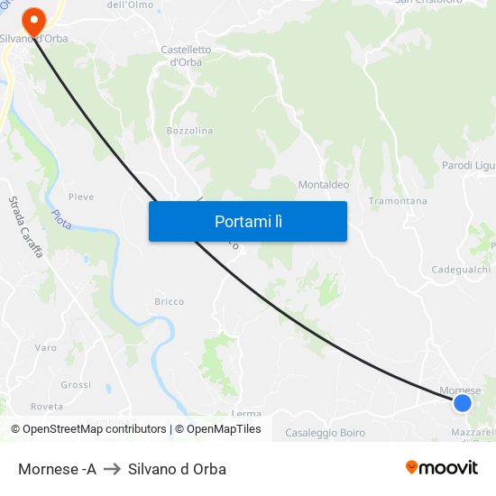 Mornese -A to Silvano d Orba map