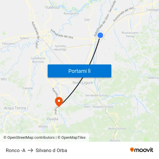 Ronco -A to Silvano d Orba map