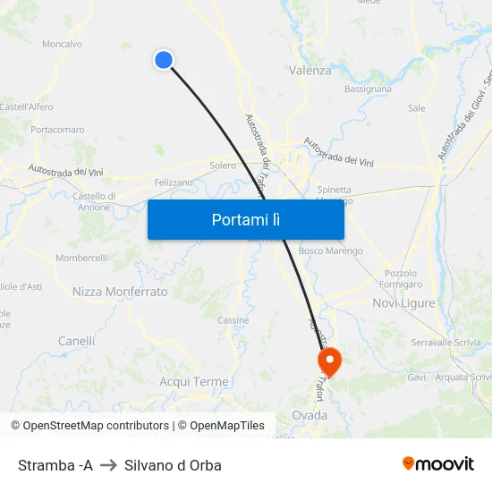 Stramba -A to Silvano d Orba map
