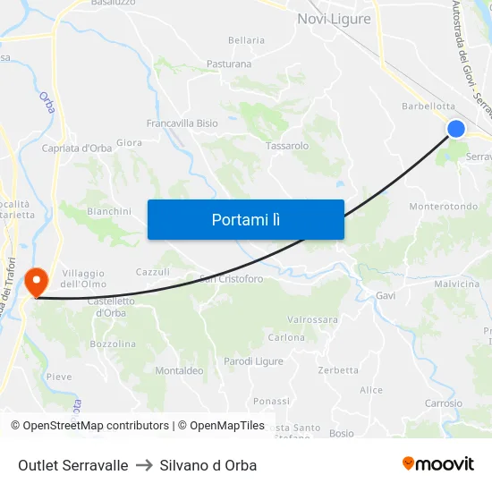 Outlet Serravalle to Silvano d Orba map