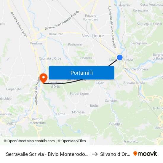 Serravalle Scrivia - Bivio Monterodondo to Silvano d Orba map