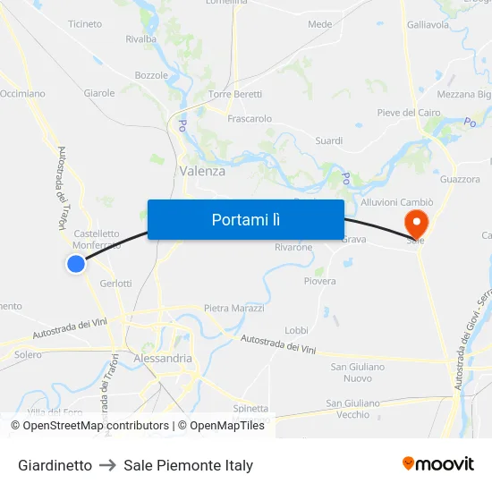 Giardinetto to Sale Piemonte Italy map