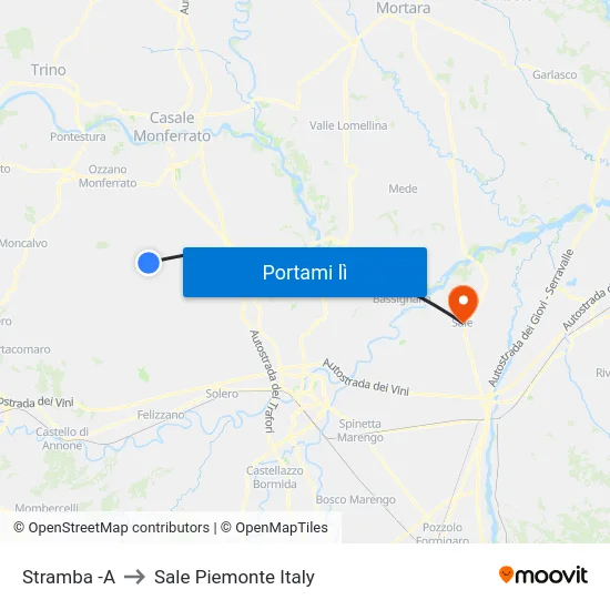 Stramba -A to Sale Piemonte Italy map