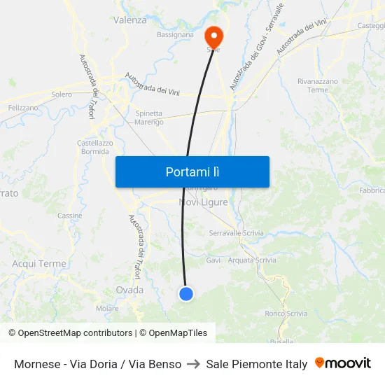 Mornese - Via Doria / Via Benso to Sale Piemonte Italy map