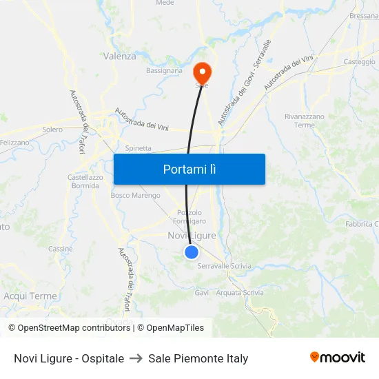 Novi Ligure - Ospitale to Sale Piemonte Italy map