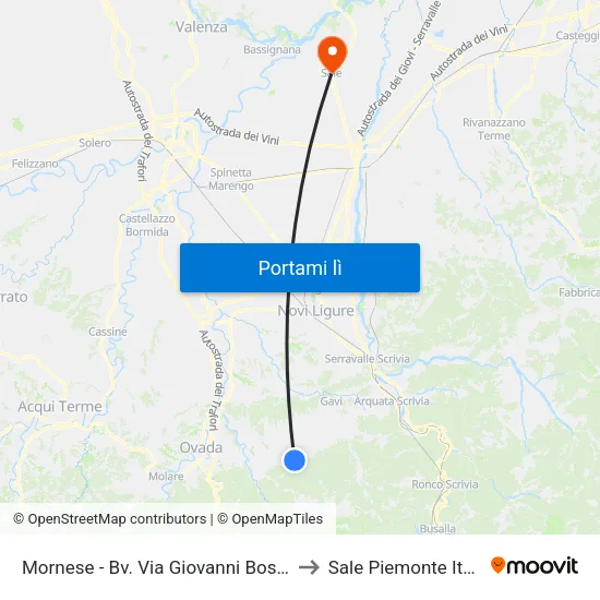 Mornese - Bv. Via Giovanni Bosco to Sale Piemonte Italy map