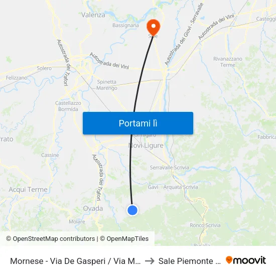 Mornese - Via De Gasperi / Via Manzoni to Sale Piemonte Italy map