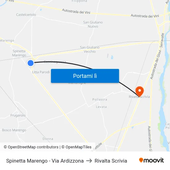 Spinetta Marengo - Via Ardizzona to Rivalta Scrivia map