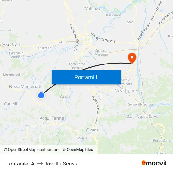 Fontanile -A to Rivalta Scrivia map