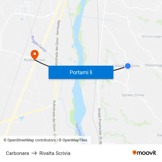 Carbonara to Rivalta Scrivia map