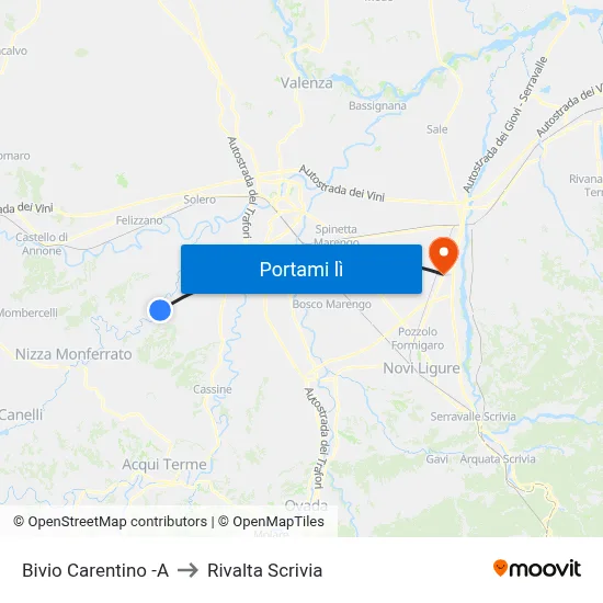 Bivio Carentino -A to Rivalta Scrivia map