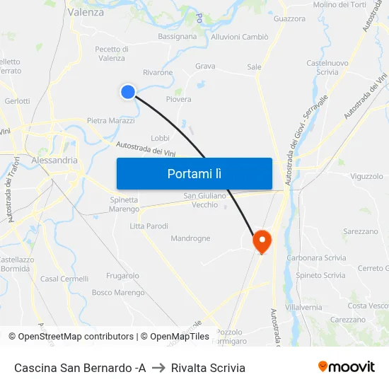 Cascina San Bernardo -A to Rivalta Scrivia map