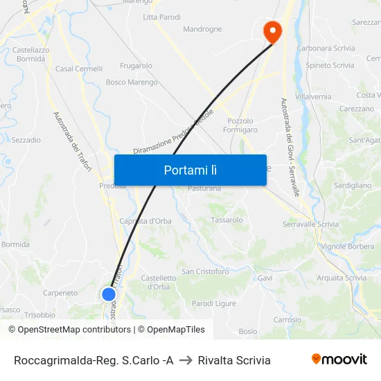 Roccagrimalda-Reg. S.Carlo -A to Rivalta Scrivia map