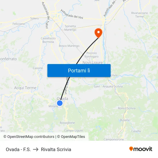 Ovada - F.S. to Rivalta Scrivia map