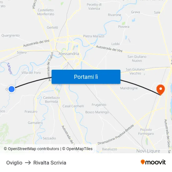 Oviglio to Rivalta Scrivia map