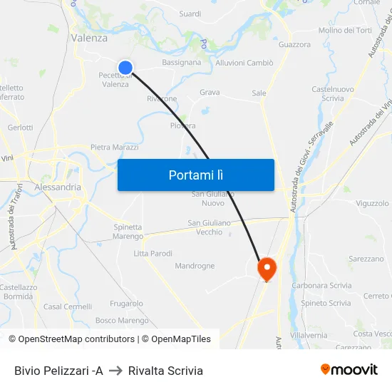 Bivio Pelizzari -A to Rivalta Scrivia map