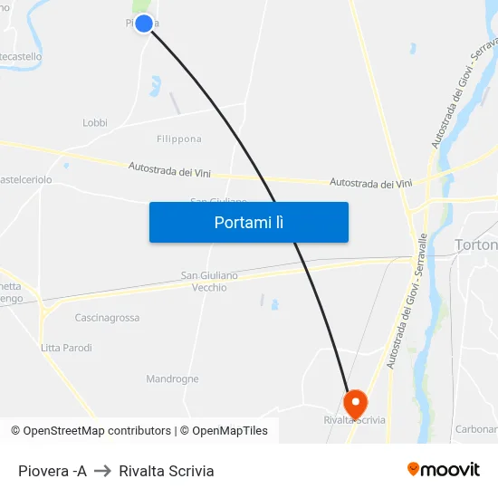 Piovera -A to Rivalta Scrivia map
