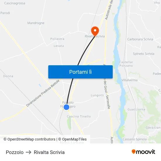 Pozzolo to Rivalta Scrivia map