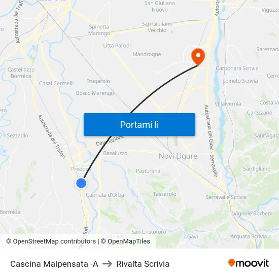 Cascina Malpensata -A to Rivalta Scrivia map