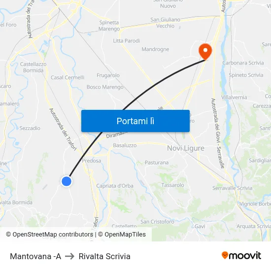 Mantovana -A to Rivalta Scrivia map