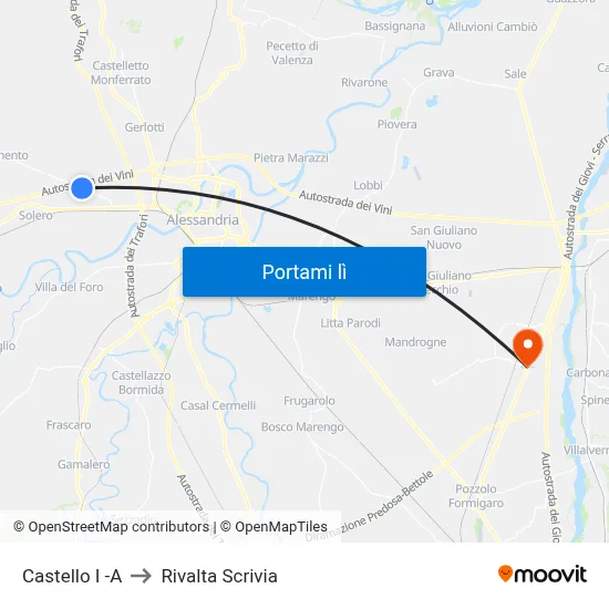 Castello I -A to Rivalta Scrivia map