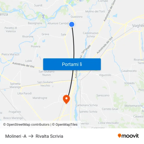 Molineri -A to Rivalta Scrivia map