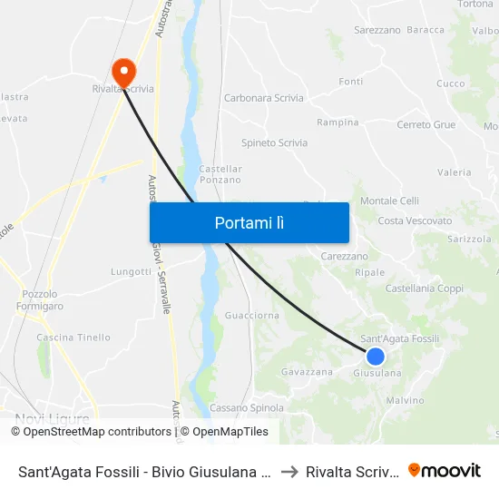 Sant'Agata Fossili - Bivio Giusulana -A to Rivalta Scrivia map