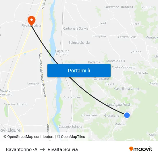 Bavantorino -A to Rivalta Scrivia map