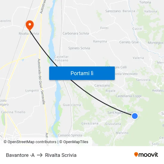 Bavantore -A to Rivalta Scrivia map