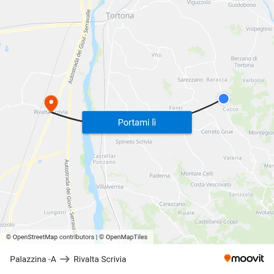 Palazzina -A to Rivalta Scrivia map
