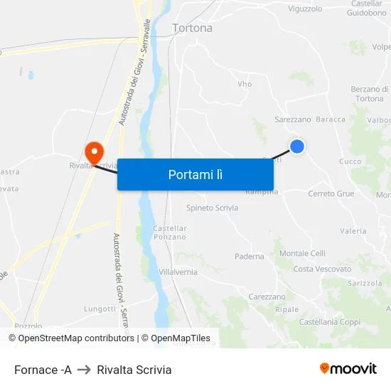 Fornace -A to Rivalta Scrivia map