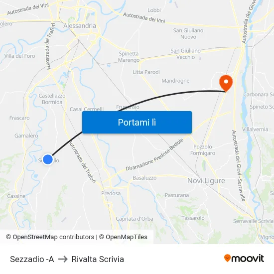 Sezzadio -A to Rivalta Scrivia map
