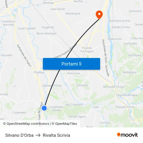 Silvano D'Orba to Rivalta Scrivia map
