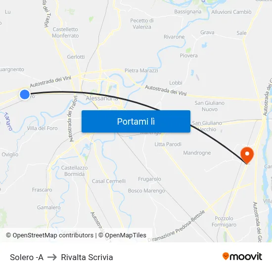 Solero -A to Rivalta Scrivia map