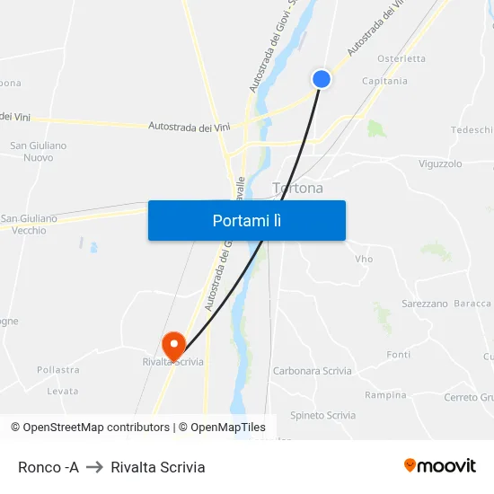 Ronco -A to Rivalta Scrivia map