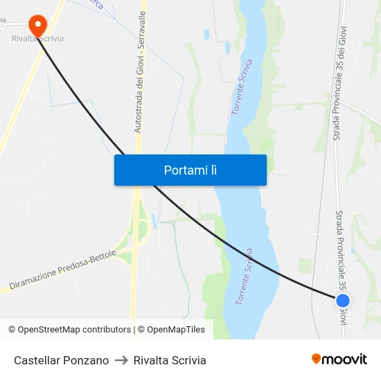 Castellar Ponzano to Rivalta Scrivia map