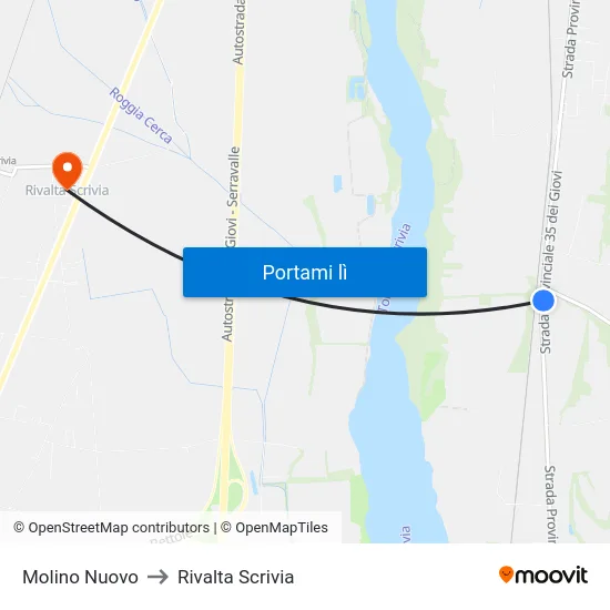 Molino Nuovo to Rivalta Scrivia map