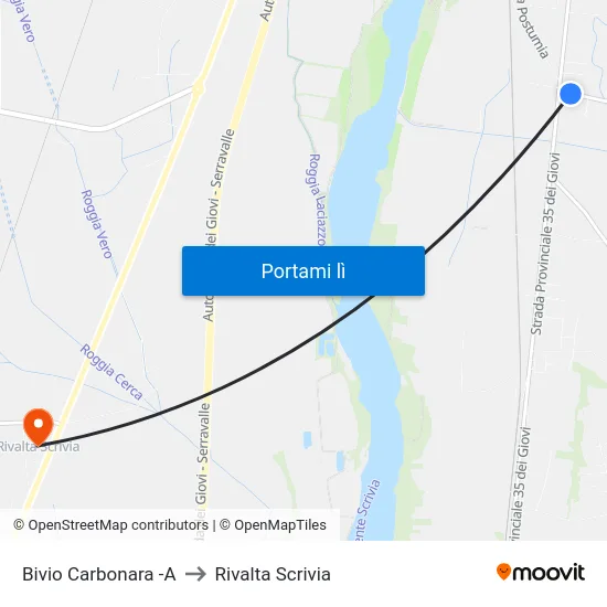 Bivio Carbonara -A to Rivalta Scrivia map