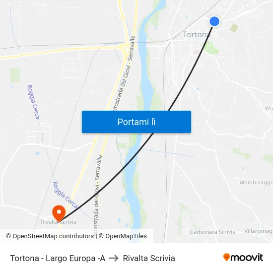 Tortona - Largo Europa -A to Rivalta Scrivia map