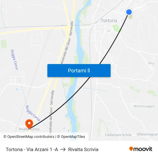Tortona - Via Arzani 1 -A to Rivalta Scrivia map