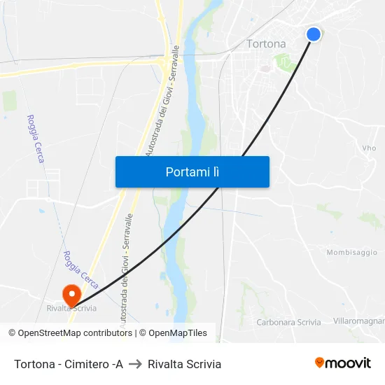 Tortona - Cimitero -A to Rivalta Scrivia map
