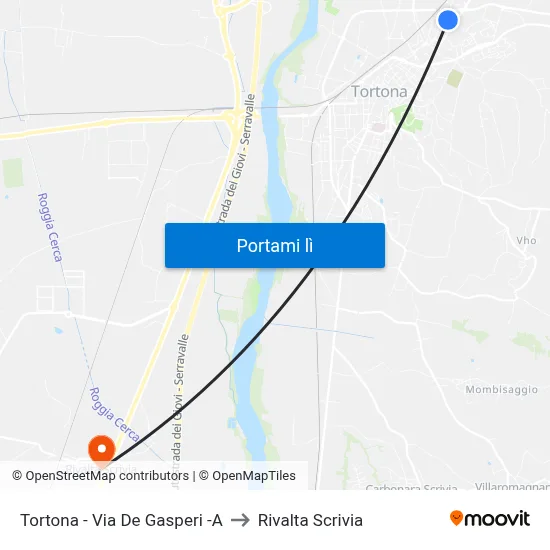 Tortona - Via De Gasperi -A to Rivalta Scrivia map